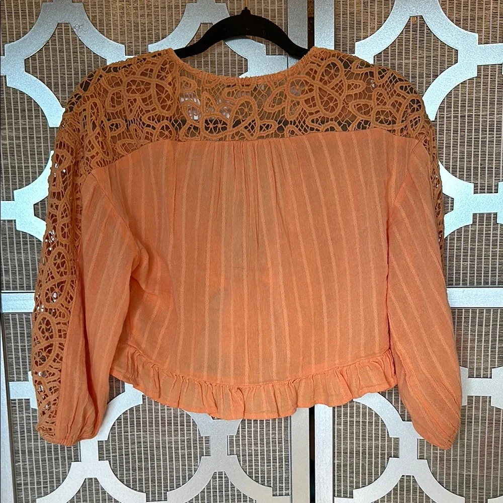 American Eagle Outfitters Orange Crop Blouse with Ruffled Tie Front